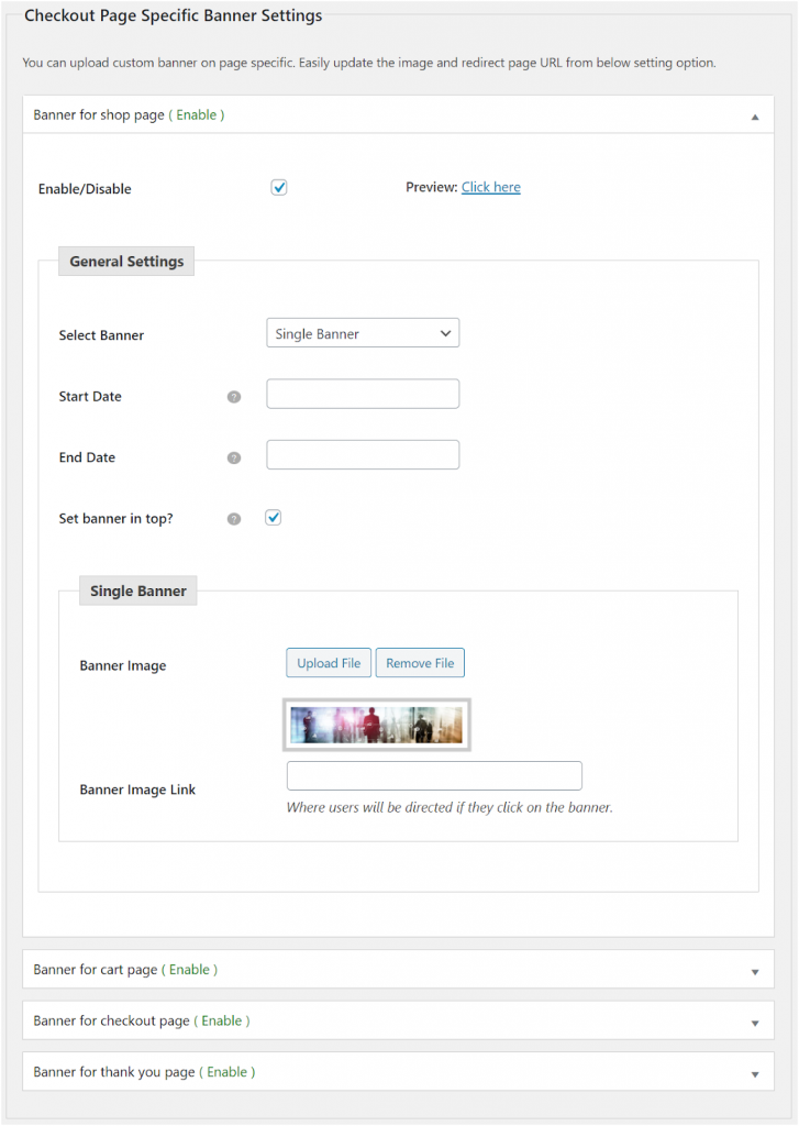 Figure 2: Enabling Single Banner for your WooCommerce Store
