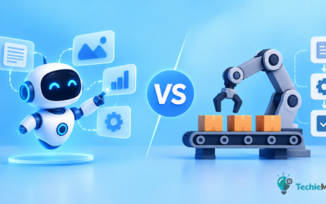 AI agents vs traditional automation showing humans and intelligent AI systems working together in the future workplace