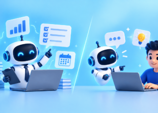 AI employees vs AI assistants working alongside human professionals in a modern digital workplace.