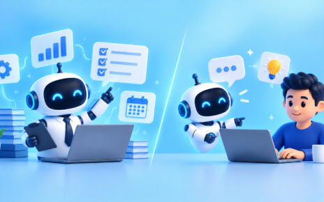 AI employees vs AI assistants working alongside human professionals in a modern digital workplace.