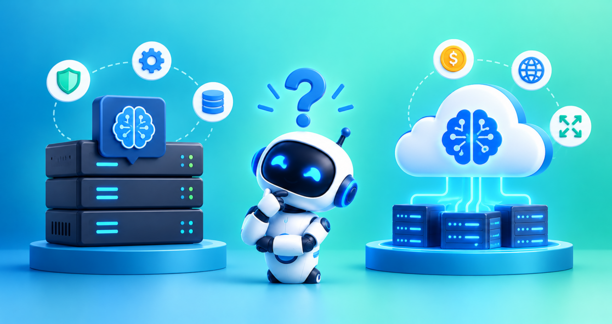 Local AI running on a personal computer compared with cloud AI processed on remote servers.